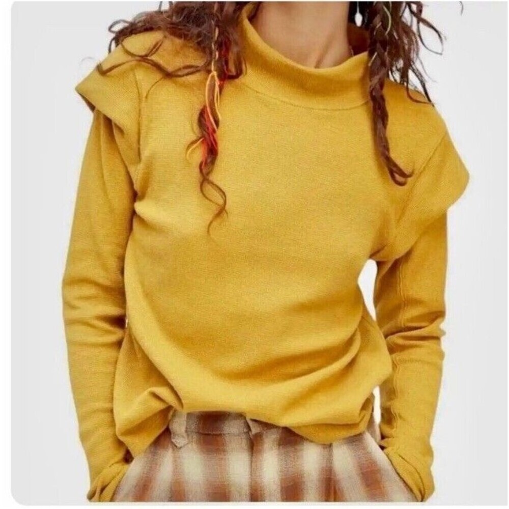 We The Free Thermal Flutter Long Sleeve Top Large Golden Yellow Waffle Knit Lrg